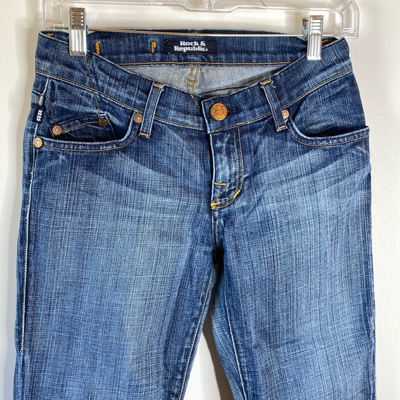 Rock & Republic Womens Bootcut Jeans Sz 25 Distressed Low Rise Stretch Flare - Picture 2 of 15